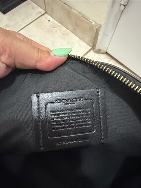 Coach Black Leather Toiletry Pouch with Brass Zipper